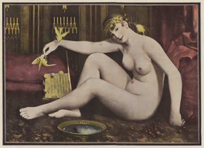 Mata fåglarna (färg litho) av Alphonse Pellet