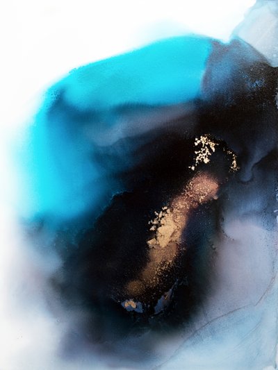 Teal och guld – abstrakt flöde av Alyson Storms