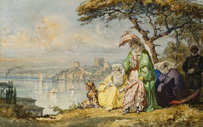 Damer på Bosporus med Rumeli Hisar Beyond, 1873 av Amadeo Preziosi