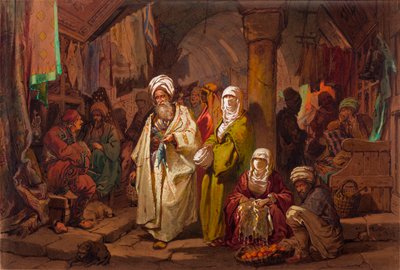 Le grand bazar (souk, marche oriental) - The Grand Bazaar - Av Amedeo Preziosi (1816-1882) Akvarell på papper (45,5x67cm) - Pera Museum, Istanbul av Amadeo Preziosi