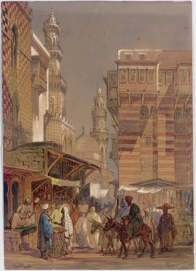 Marknadsdag på Mu"izz id-Din li-Lah, gamla Kairo, 1862 av Amadeo Preziosi