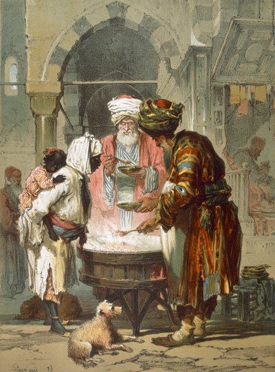 Kvinna vid en gatafontän Sebil, pub. 1865. av Amadeo Preziosi
