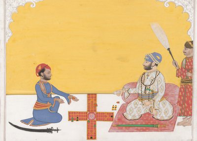 Maharaja Sovan Singh spelar Pachisi, K. 1868. av Ambav