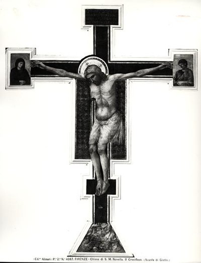 Korsfästelsen (tempera på panelen) (s/v foto) av Ambrogio Bondone (school of) Giotto