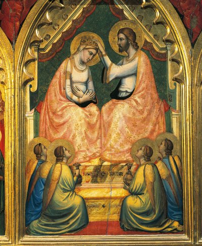 Jungfrukröning (tempera på panel) av Ambrogio Bondone (workshop) Giotto