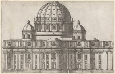Längsgående vy av Peterskyrkan, Rom av Ambrogio Brambilla, after Michelangelo