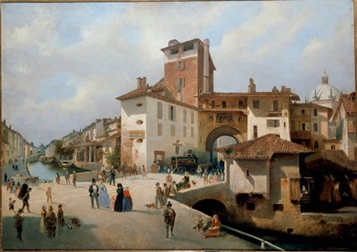 Utsikt över Ticinese gate, Milano (målning av Ambrogio Fermini