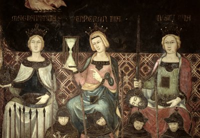 Allegory of Good Government, detalj om rättvisa, hopp och storhet, 1338-40 av Ambrogio Lorenzetti