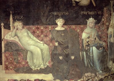 Allegori om god regering, detalj om fred, styrka och försiktighet, 1338-40 av Ambrogio Lorenzetti