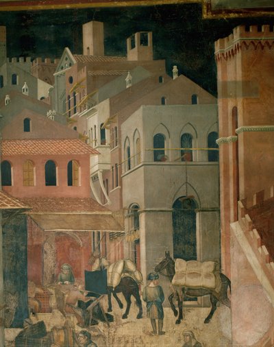Byggnader i staden (muralmålning) av Ambrogio Lorenzetti