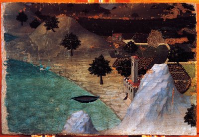 Slott vid sjön, av Ambrogio Lorenzetti (1319-1347), målning på trä, 22x33 cm. av Ambrogio Lorenzetti