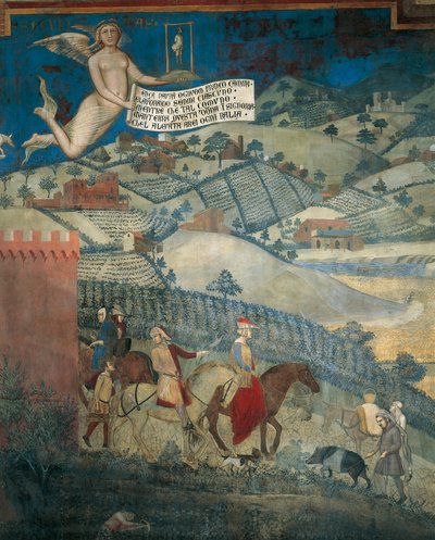 Effekter av god regering i landet, detalj från Allegory och effekter av bra och dålig regering i stad och land av Ambrogio Lorenzetti