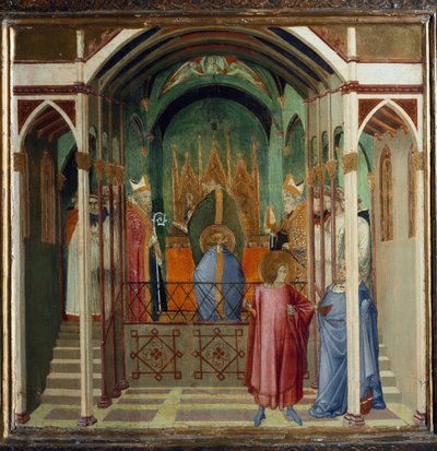 Val av Nicholas till biskop av Myra. Scener ur St Nicholas liv (Tempera på trä av Ambrogio Lorenzetti