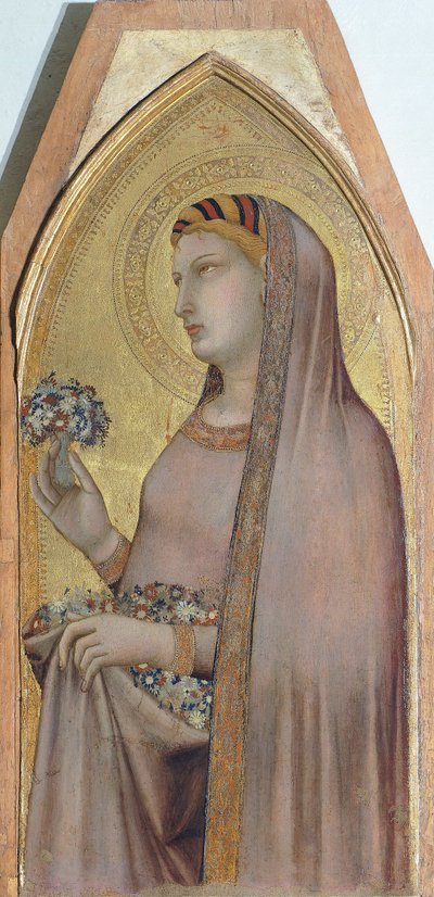 St Dorothea, detalj från Triptyk föreställande Madonna och barn med Maria Magdalena och St Dorothea av Ambrogio Lorenzetti (1290-ca 1348), olja på trä av Ambrogio Lorenzetti