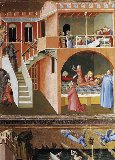 Det döda barnets uppståndelse. Scener ur St Nicholas liv (Tempera på trä av Ambrogio Lorenzetti