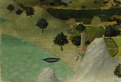 Utsikt över ett slott på kanten av en sjö av Ambrogio Lorenzetti