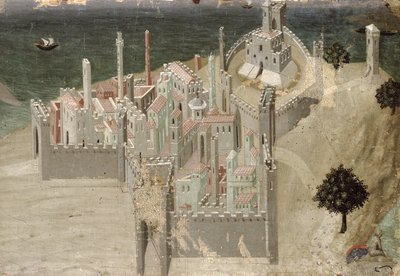 Utsikt över en kuststad (olja på panel) av Ambrogio Lorenzetti