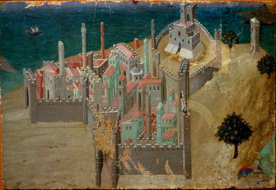 Vy över en befäst stad nära havet Detalj. Detrempe på trä av Ambrogio Lorenzetti av Ambrogio Lorenzetti