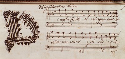 Sida med samling av partitur av Alessandro Stradella av Ambrogio Preda
