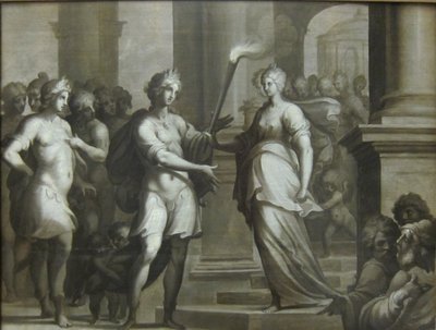 Theagene tar emot facklan från Chariclée av Ambroise Dubois