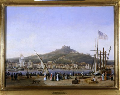 Hamnen i Marseille av Louis Garneray, sd. omkr. 1820, Olja på duk, H. 0,330; L. 0,460. CCIP Coll. av Ambroise Louis Garneray