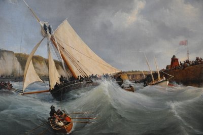 statskuttern Furet i tjänst hos Hennes kungliga höghet hertiginnan av Berry lämnar Dieppes hamn av Ambroise Louis Garneray