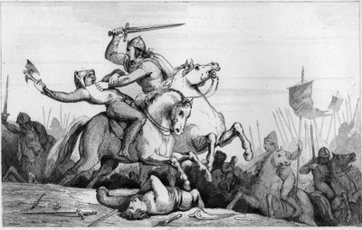 Greve Eudes försvarar Paris mot normanderna 885 - Eudes (Odon) (860-898), karolingisk dynasti, leder slaget mot normanderna och försvarar segrande Paris (885 - 887) - Gravyr från 1825 i "Histoire de France representerad av synoptisk måla av Ambroise Tardieu