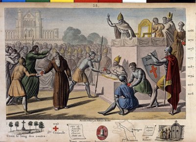Gud vill ha det: vid konciliet i Clermont (idag Clermont Ferrand (Clermont-Ferrand), Auvergne), predikar Eremiten Peter det första korståget inför påven Urban II av Ambroise Tardieu
