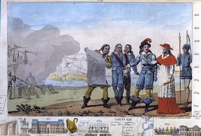 Ludvig XIII (1601-1643) och kardinal Richelieu vid sätet för La Rochelle, place d