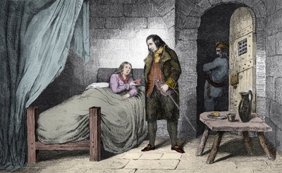 Ludvig XVII (1785-95) sjuk och fängslad - Frankrikes Dauphin Ludvig XVII (1785-1795) sjuk i templets fängelse - Gravyr från 1825 i "Histoire de France representerad av synoptiska målningar dediee till Frankrikes barn och anställd för deras ed av Ambroise Tardieu