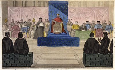 Filip IV samlar vid Louvren Generalständerna, sammansatta av präster, adel och framstående borgare eller tredje stat som först antogs till det 1301 - Designad och graverad av Ambroise Tardieu 1825. av Ambroise Tardieu
