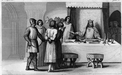 Robert II, den fromme (ca 970-1031) släpper konspiratörer - Robert II dit "The Pious"" (ca 972-1031), capetianernas dynasti - Han visste att två konspiratörer hade dömts till döden och gjorde dem till kommunikatörer, behandla vackert och sedan återge till  av Ambroise Tardieu