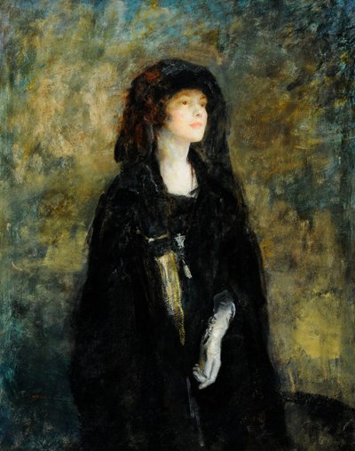 Mrs Claude Johnson i svart av Ambrose McEvoy