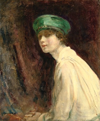 "Den gröna hatten", ett porträtt av fru Claude Johnson, 1918 av Ambrose McEvoy