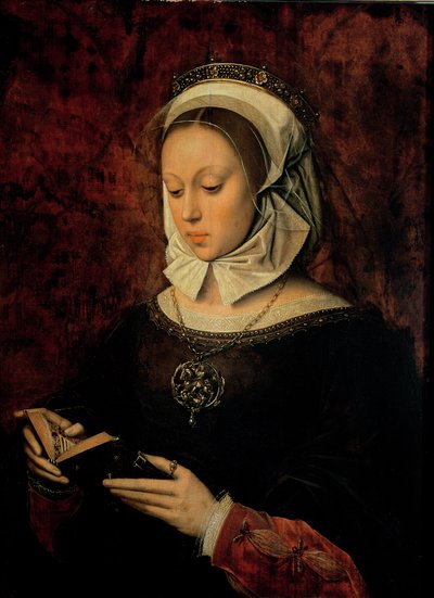 Ung kvinna som läser en timbok av Ambrosius Benson