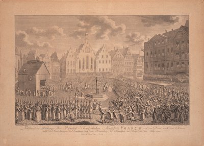 Frans II:s kröningståg från Frankfurts katedral till Römerberg i juli 1792 av Ambrosius Gabler