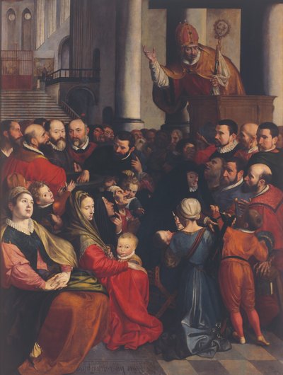 アントワープで説教する聖エリギウス (パネルに油彩)スウェーデン語 av Ambrosius the Elder Francken or Franck