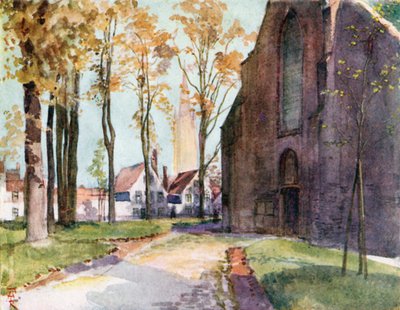 Beguinage, Brygge (färglitografi) av Amedee (after) Forestier
