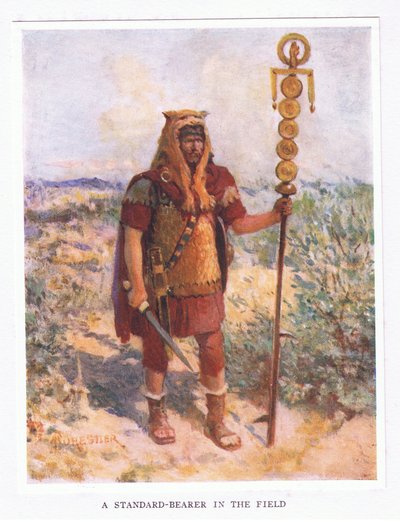 En fanbärare i fält, illustration från The Roman Soldier, 1928 av Amedee Forestier