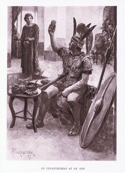 En infanterist på ett värdshus, illustration från The Roman Soldier, 1928 av Amedee Forestier