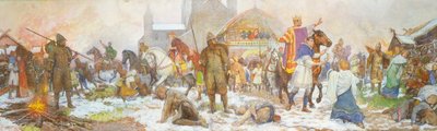 Avsnitt vid kröningen av William I, London, juldagen, 1066, tidigt 1900-tal av Amedee Forestier