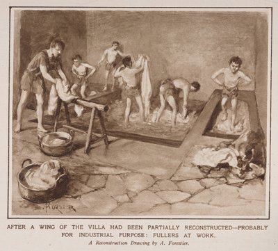 Fullers at work, från en artikel med titeln "The Country Life of the Romans in England" i Illustrated London News av Amedee Forestier