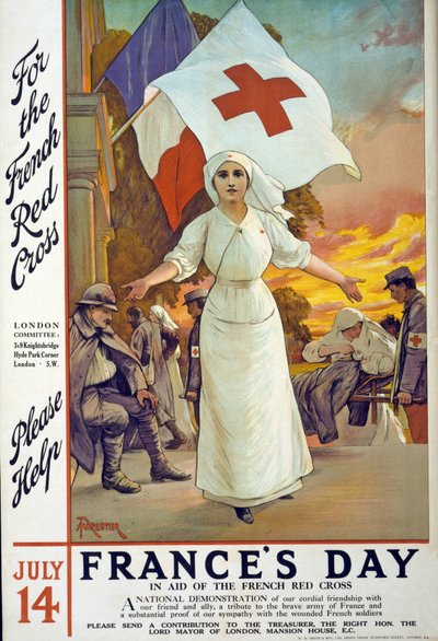 Uppmaning till förmån för franska Röda korset på Frankrikes dag, 14 juli, pub. London, ca 1915 av Amedee Forestier