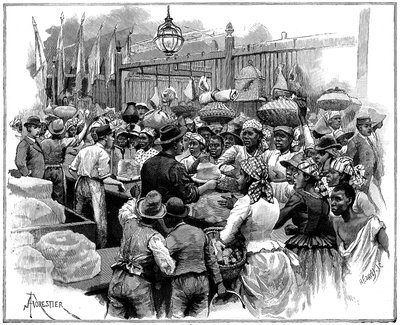 Isstall på marknaden, Georgetown, Demerara, Guyana, Brittisk Guyana, 1888 av Amedee Forestier