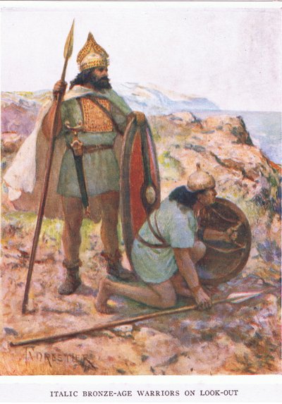 Kursiv bronzealderkrigere på udkig, illustration fra The Roman Soldier