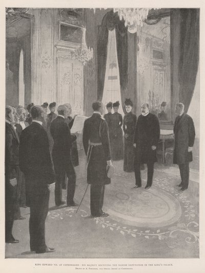 Kung Edward VII i Köpenhamn, Hans Majestät tar emot den danska deputationen i Kungliga palatset av Amedee Forestier