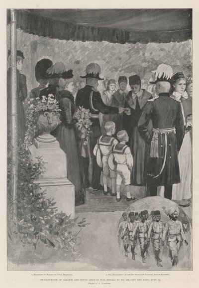 Presentation av Ashanti och Sydafrikas krigsmedaljer av Hans Majestät Kungen, 29 juli av Amedee Forestier