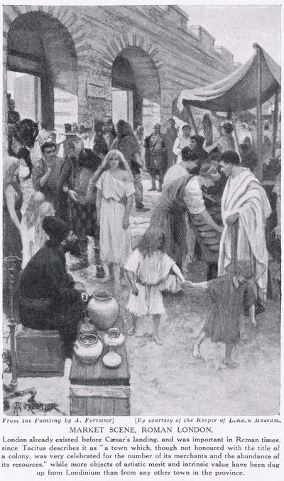 Romersk marknadsscen, London, illustration från 