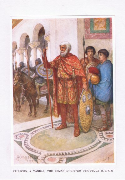 Stiliko, en vandal, The Roman Magister Utriusque Militiae, illustration från The Roman Soldier, 1928 av Amedee Forestier