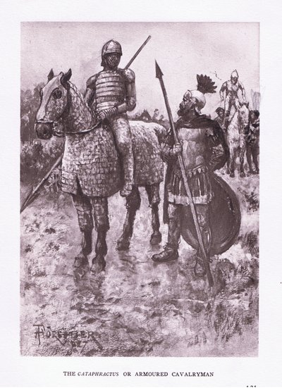 Cataphractus eller pansarkavallerist, illustration från The Roman Soldier, 1928 av Amedee Forestier